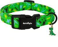 Medium Dog Collars for Male Dogs - Green Dinosaur / S