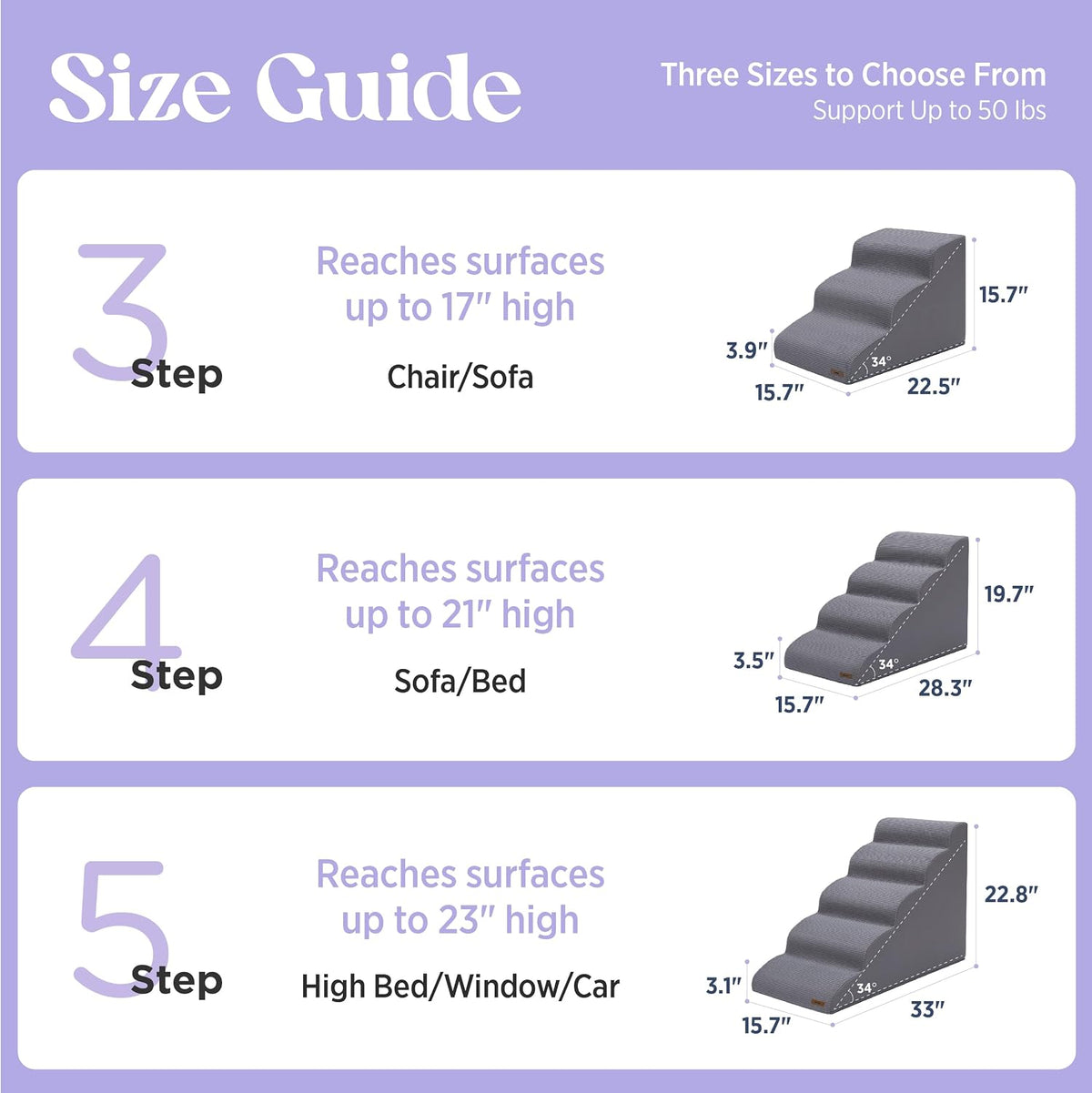 Lesure Dog Stairs for Small Dogs - Grey / 5-Step (H: 22.8IN) - image 4