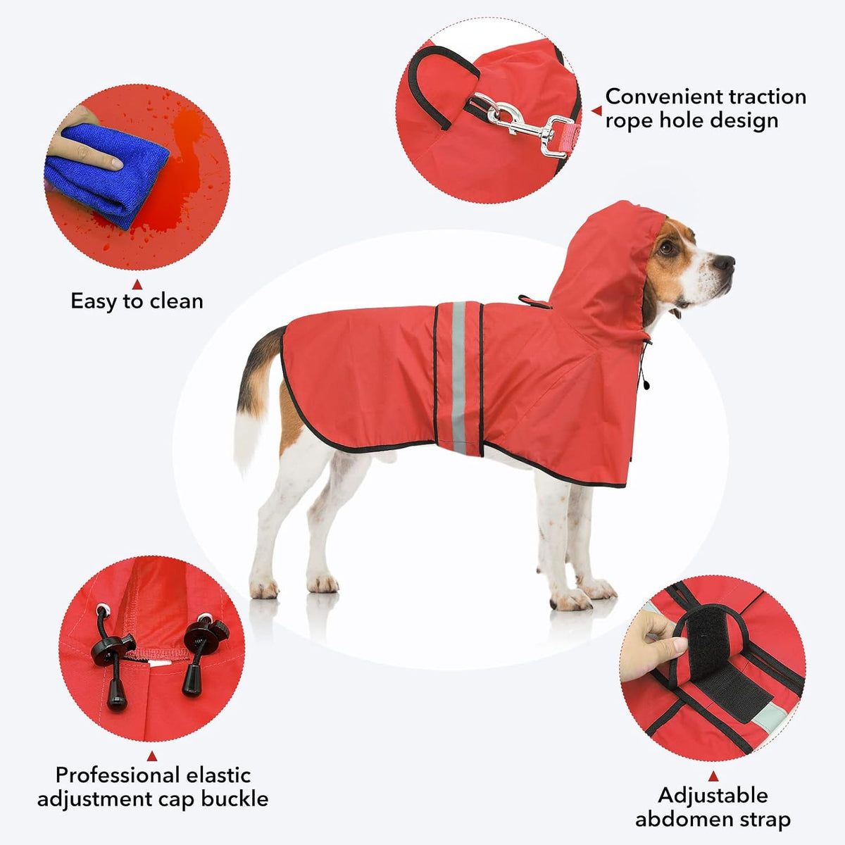 Waterproof Dog Raincoat, Adjustable Pet Rain Coats - Red / X-Large - image 2