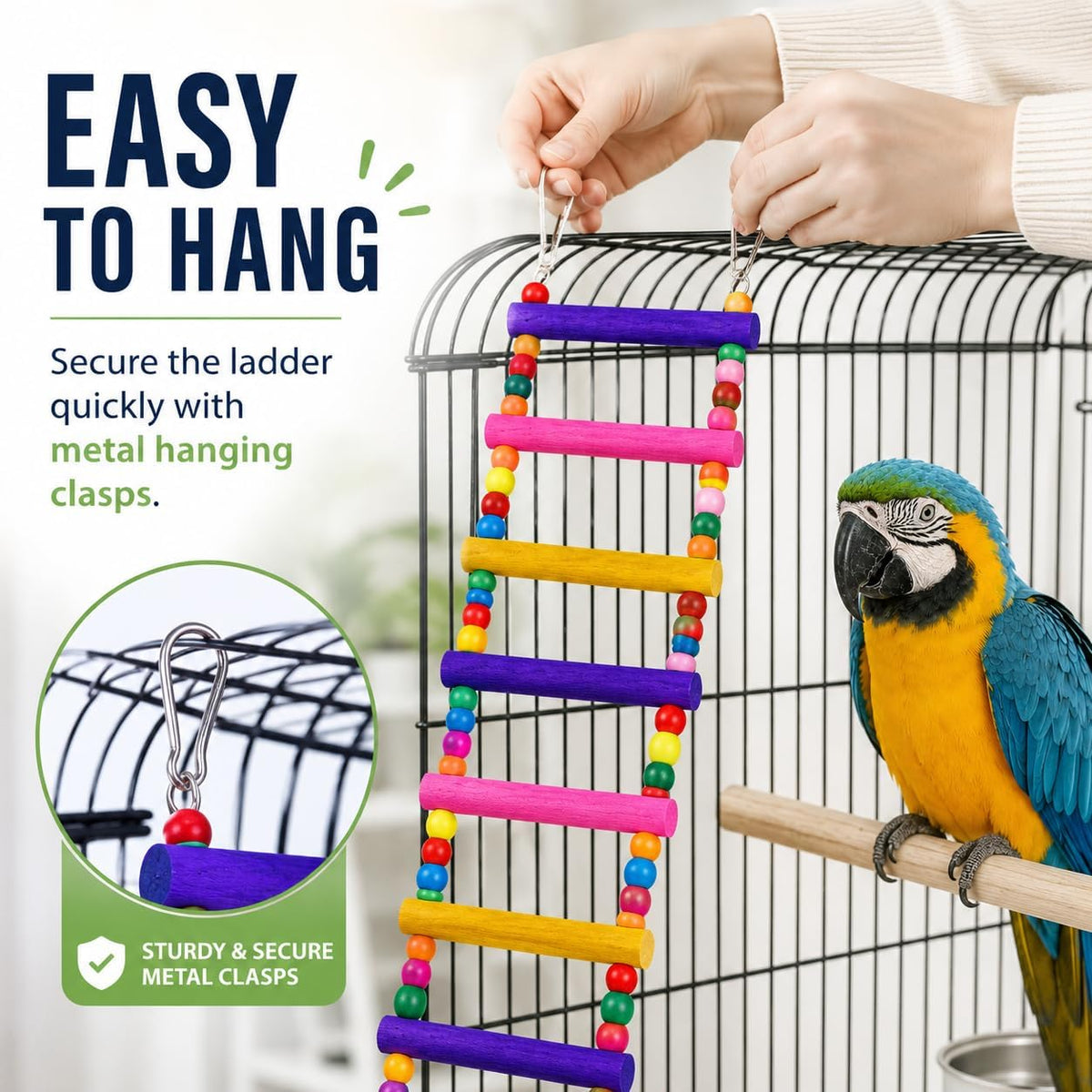 Flexible Wooden Bird Ladder Bridge for Cages, 8 Steps - 12.5Inch - 5 Ladders - image 3