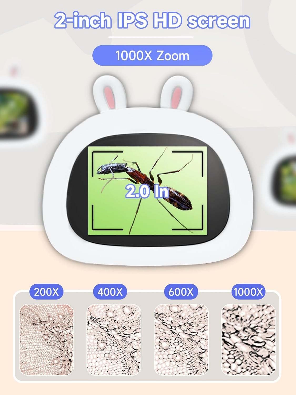 Microscope for Kids 1000X Handheld Digital Miniscope Stem Toys Gifts – Fun for Kids & Family - White - image 2