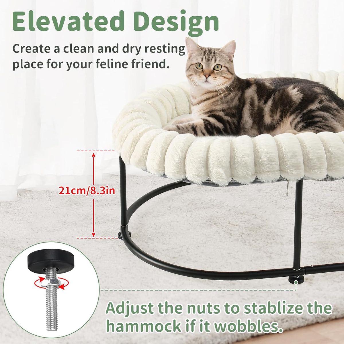 Sunhoo Elevated Cat Bed for Indoor Cats Raised Kitten Hammock Large - White - image 2