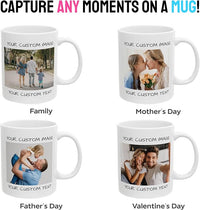 Personalized Coffee Mug – Custom Photo, Text, or Logo Ceramic Mug Tea Cup | Taza Personalizada with Picture or Message | Customized Gift Idea for Men & Women, Mom, Dad, Friends - White | 11oz