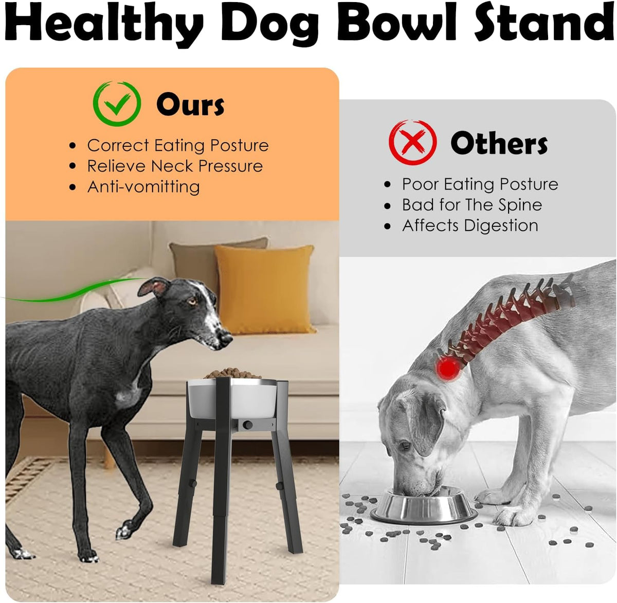 SHAINFUN Grey Metal Stand for Large Dogs - Height: 9.8-13.4", Width: 7-10.7" / Black-FU - image 2