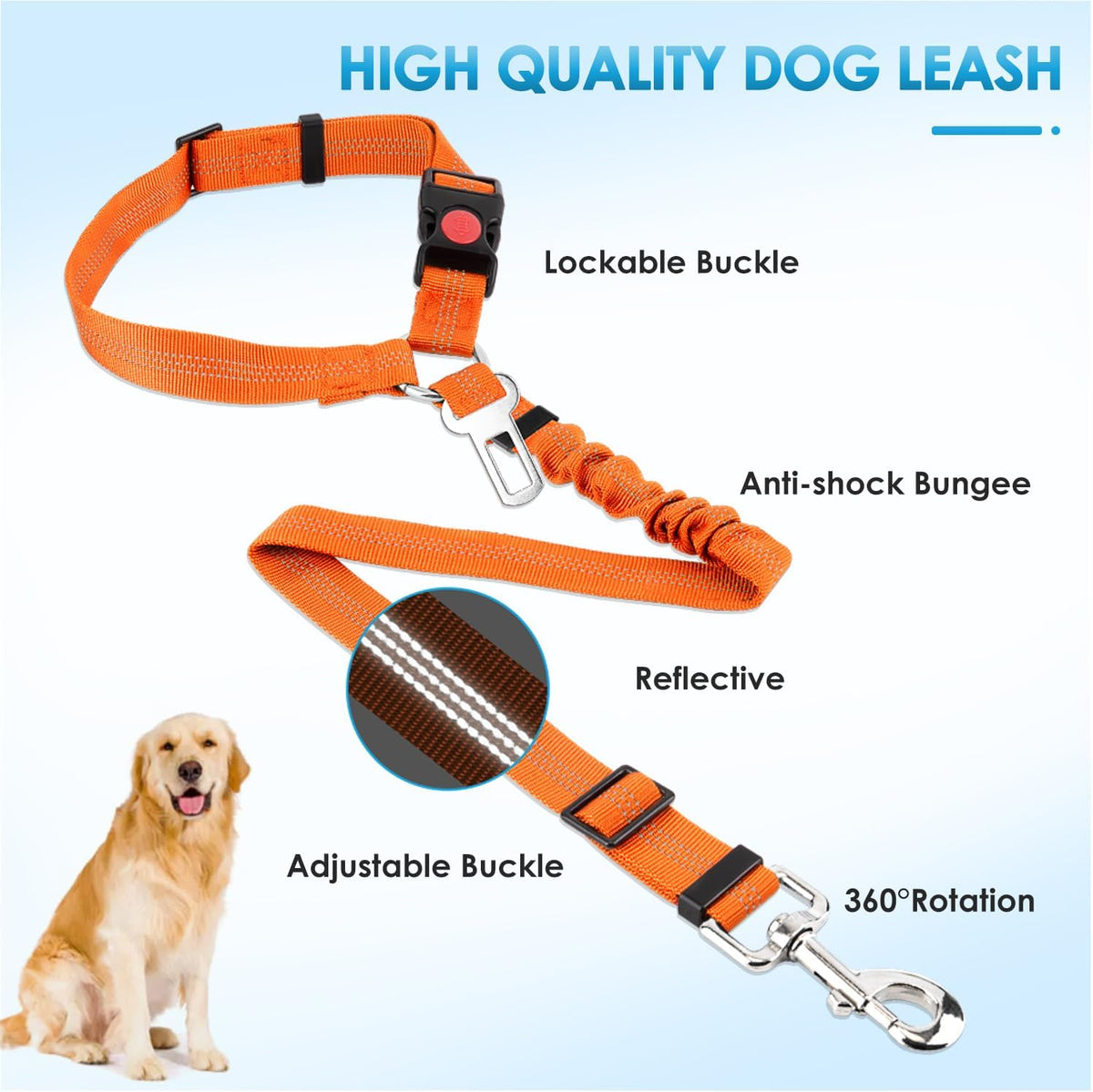 Lukovee Dog Seat Belt, 3-in-1 Headrest & Seatbelt Clip & Latch, 2 Pack – Essentials for Dogs - Orange / A- Headrest with Clip + 2 in 1 Seat Belt - image 2