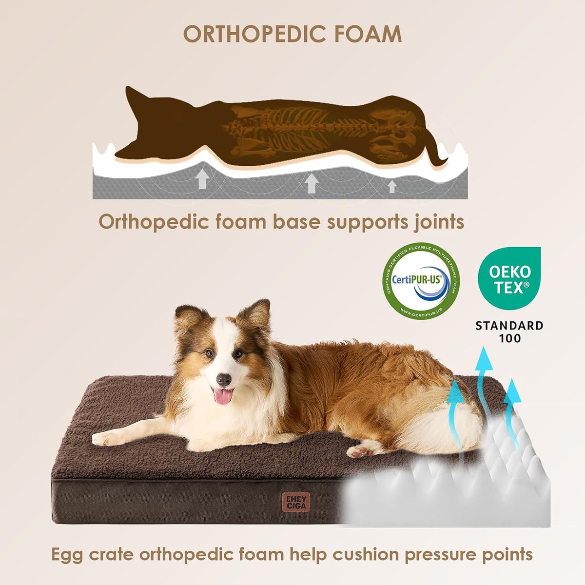 EHEYCIGA Orthopedic Dog Bed Large with Removable Washable Cover - 50*36*4 inches / Brown - image 3