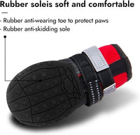 Dog Shoes, Waterproof Dog Boots & Paw Protectors with Anti-Slip Sole, 4pcs/Set Pet Dog Booties, Reflective Dog Shoes for Small Medium Large, Winter Snowy Summer Hot Pavement (Red, 5# (M))