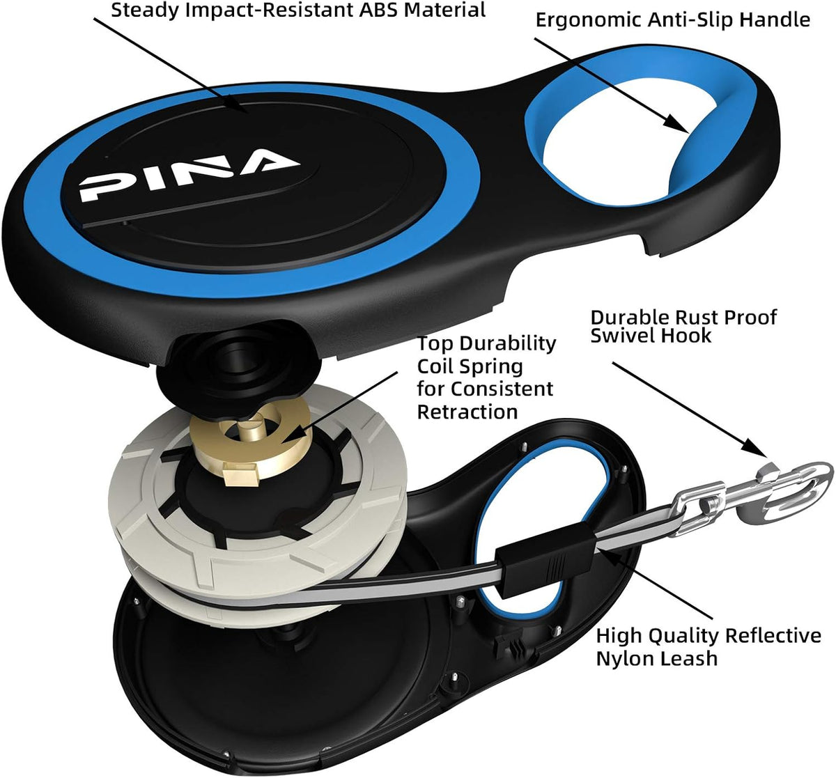 Retractable Dog Leash, 26ft Dog Leash for Small Medium Large Dogs Up to 110lbs, 360° Tangle-Free - 16 ft / Black Blue - image 3