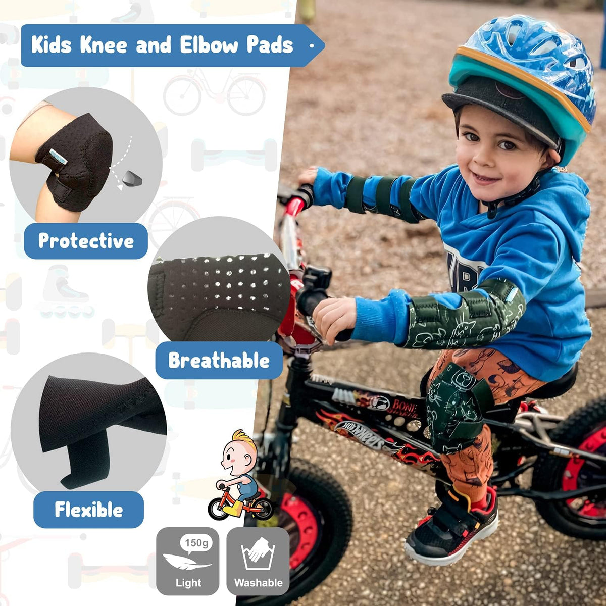 Soft-Style Kids Knee and Elbow Pads with Bike Gloves - Small / Dogcat - image 2