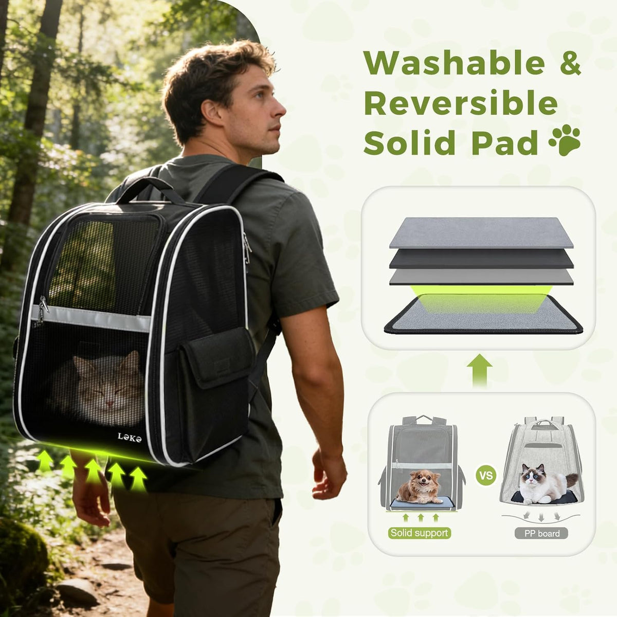 Lekereise Dog Carrier Backpack for Small Medium Dogs Cats up to 18 lbs - Black / M-Mesh Window - image 2