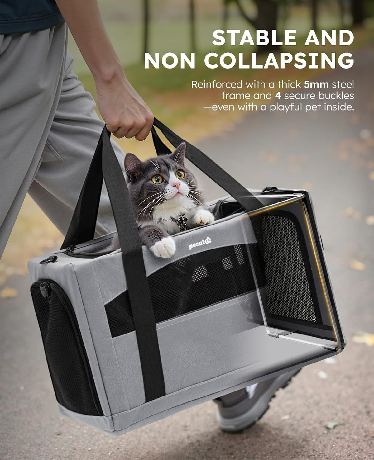 Pecute Cat Carrier Stable, Pet Carrier with Privacy Partition - Gray Regular / 16.9"L x 11.0"W x 11.0"H - image 2