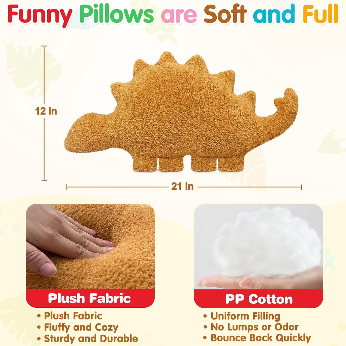 Dino Nugget Pillow Plush, Dinosaur Chicken Plush Nuggets Pillow Funny Birthday Gifts for Boys - Golden Kentrosaurus / Large - image 2