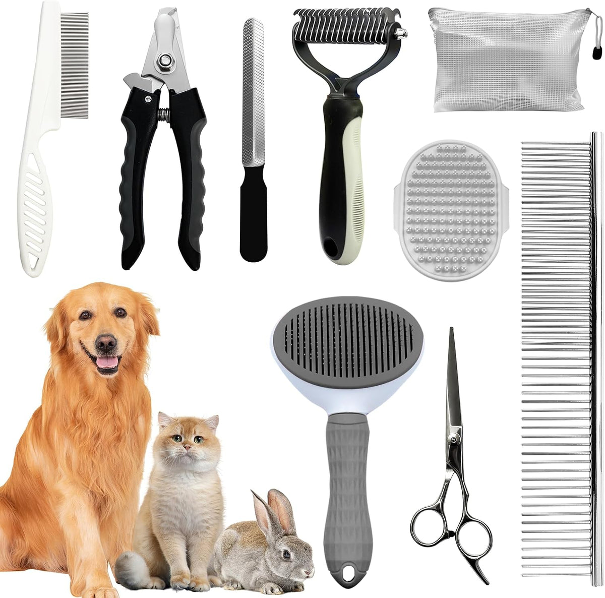 Dog Grooming Kit for Shedding, Bath Gloves - 9 PACK / Gray