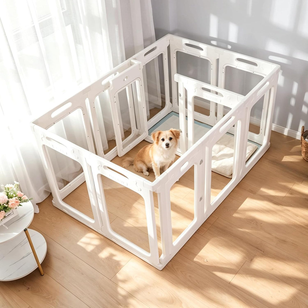 Clear Acrylic Dog Playpen Indoor, 24" H - White / 12 Panels / 24" Height