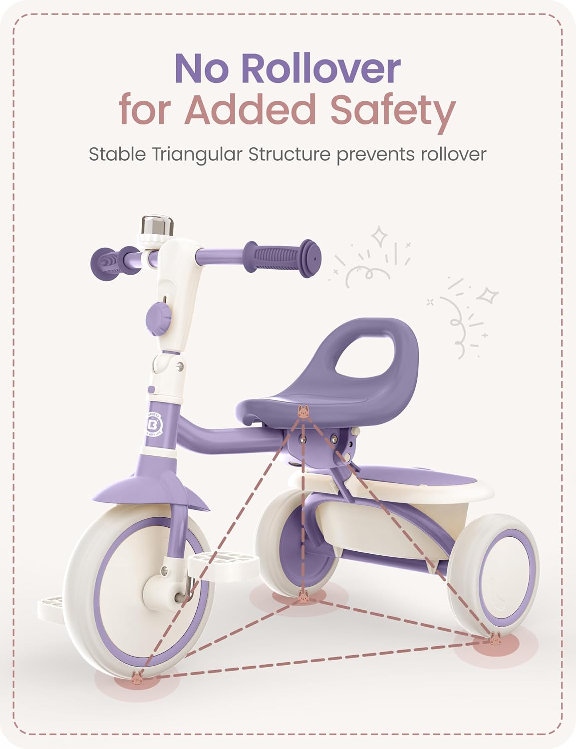 besrey Toddler Tricycle with Bell - Dark Purple - image 3
