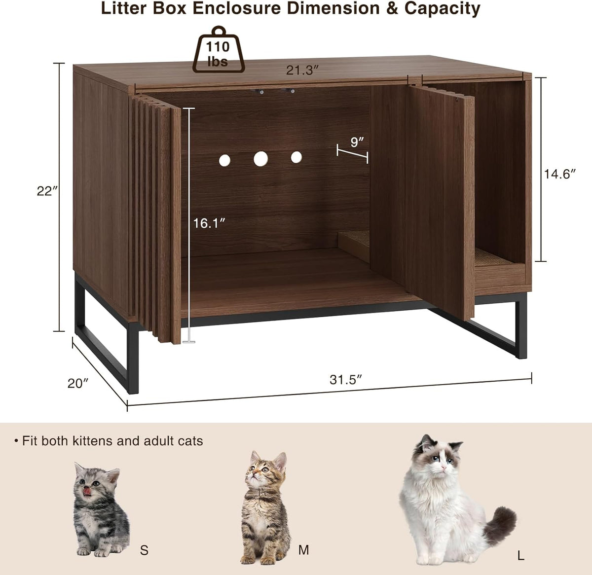 Litter Box Enclosure, Modern Cat Litter Box Enclosure Furniture Hidden Litter Box with Scratch Pad - Brown / 31.5"L x 20"W x 22"H - image 2