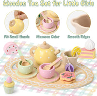 Lonico Wooden Tea Party Set for Little Girls Toddler Tea Set - image 4