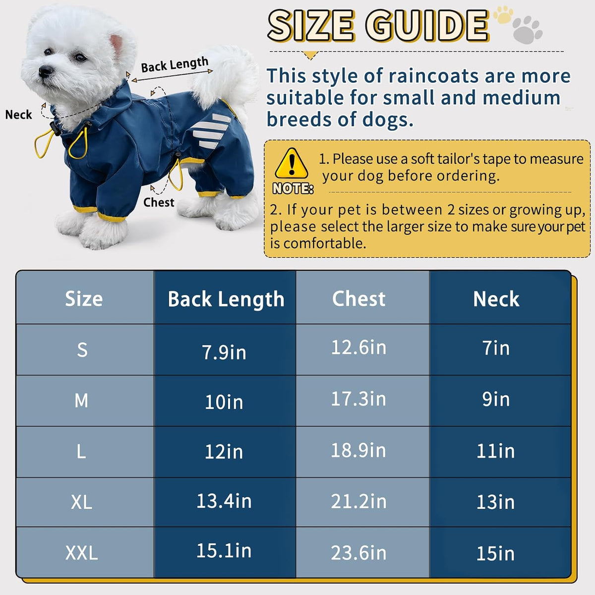 Dog Raincoat, Waterproof Dog Rain Jacket with Hood - XS(Back Length10'') / Blue - image 2