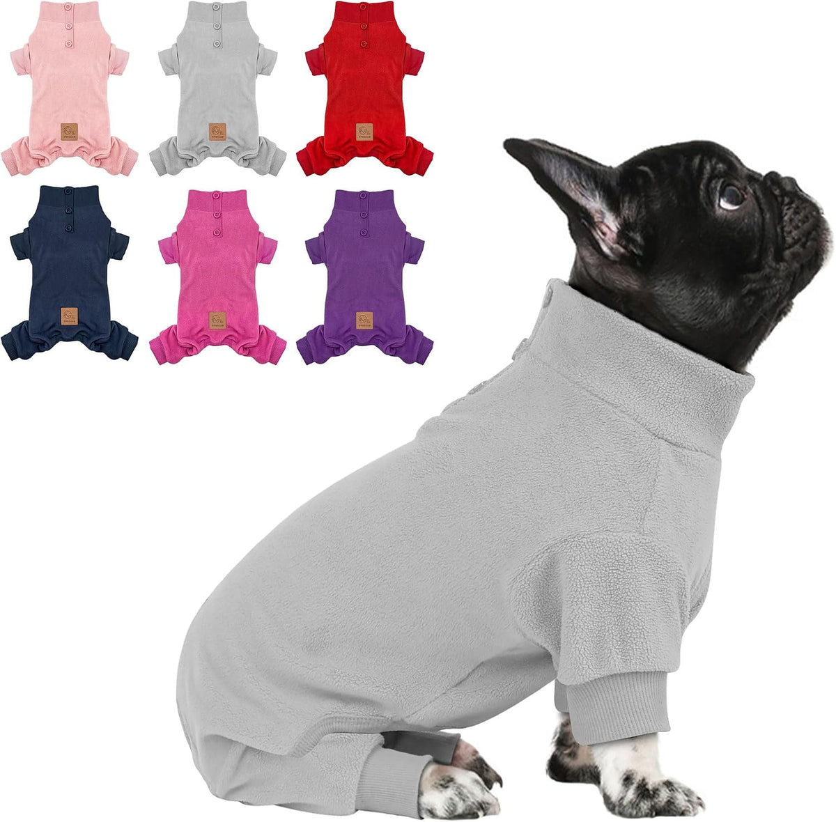 Fleece Dog Pajamas Warm Dog Coats for Small Dogs Onesie, Navy, M – Essentials for Dogs - Grey / Medium (chest Girth: 15"-18")