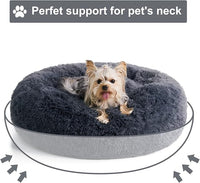 WNPETHOME Calming Dog Beds for Large Dogs, Anti-Anxiety Donut Large Pet Bed, Fluffy Faux Fur Plush Dog Bed，Warming Cozy Soft Round Pet Bed for Jumbo Dogs, Cat Cuddler Cushion Bed