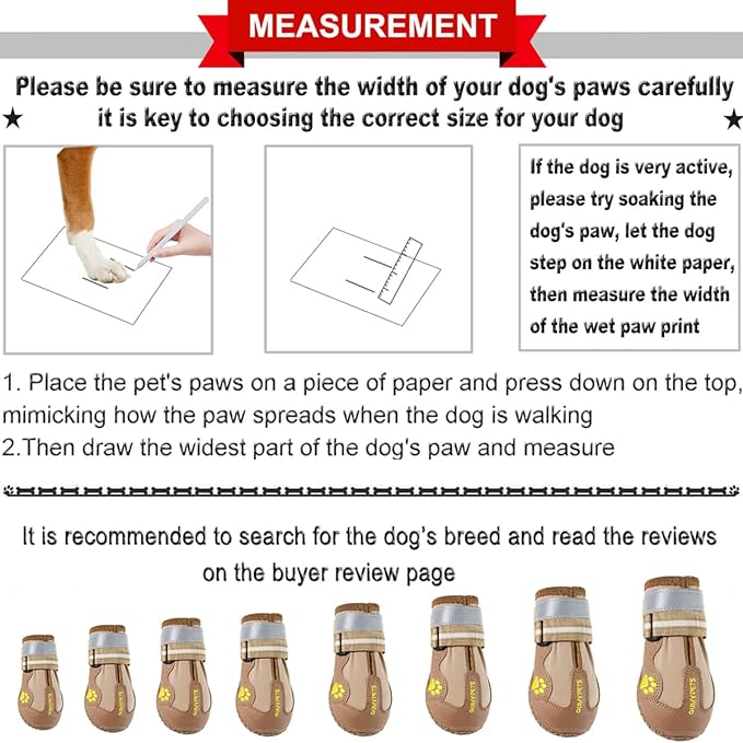 QUMY Dog Shoes for Large Dogs, Medium Dog Boots & Paw Protectors for Winter Snowy Day, Summer Hot Pavement, Waterproof in Rainy Weather, Outdoor Walking, Indoor Hardfloors Anti Slip Sole Khaki 8