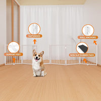 Full Metal Freestanding Dog Gate with Door, 24'' Height Foldable Pet Dog Fence for Indoor & Outdoor, 6 Panels Extra Wide Free Standing SmallDog Gates for Doorways,House,Stairs,Porch,Deck,Yard