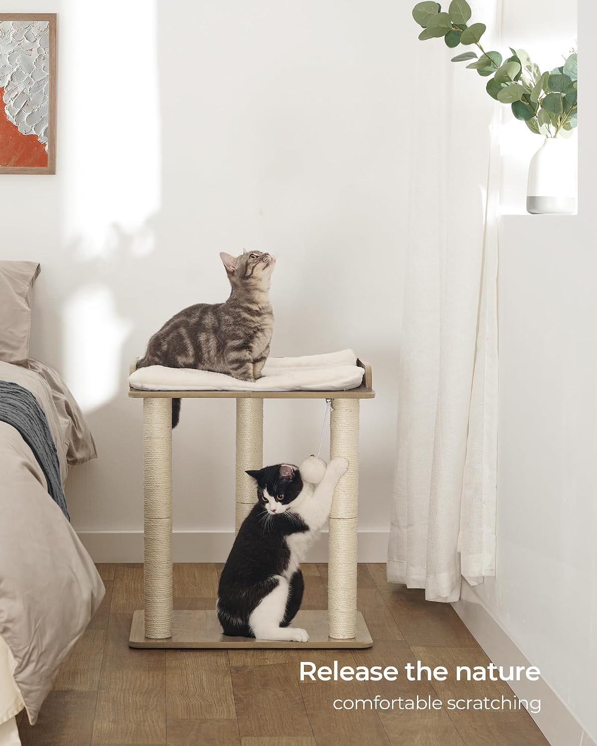 Modern Cat Tree for Large Cats, Full Sisal Cat Scratching Post – Essentials for Cats - Greige / 19.7"L x 13.4"W x 22"H - image 3