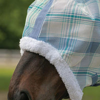 Schneiders Dura-Mesh Plaid Fly Horse Mask with Ears | Ultra-Durable 1000D Mesh | 70% UV Protection | Breathable Open Weave | Color Blue Plaid | Size Full Size