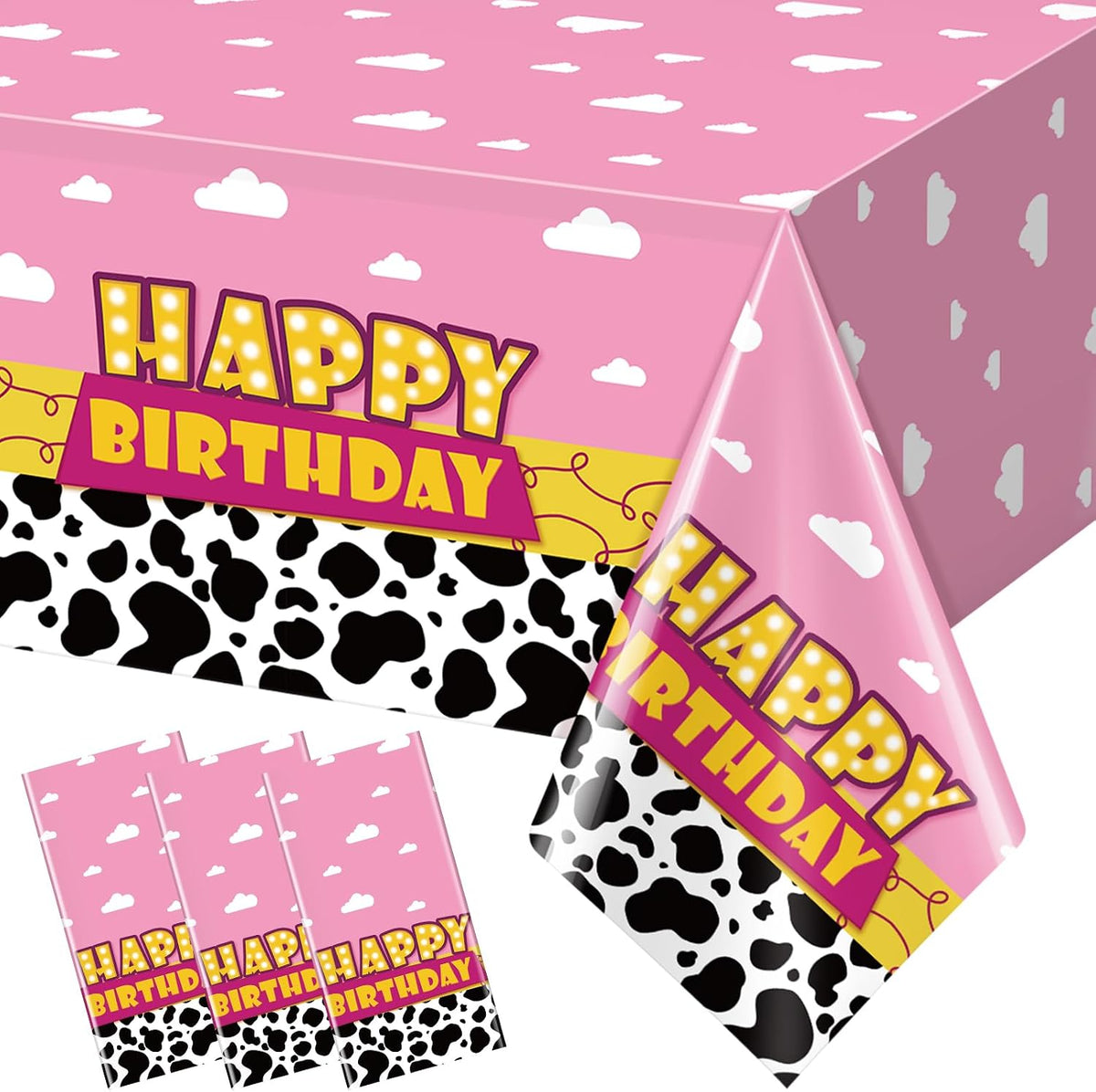 Ragnhild 3 Pack Cow Print Birthday Party Supplies Cow Pattern Printed - Pink / 3