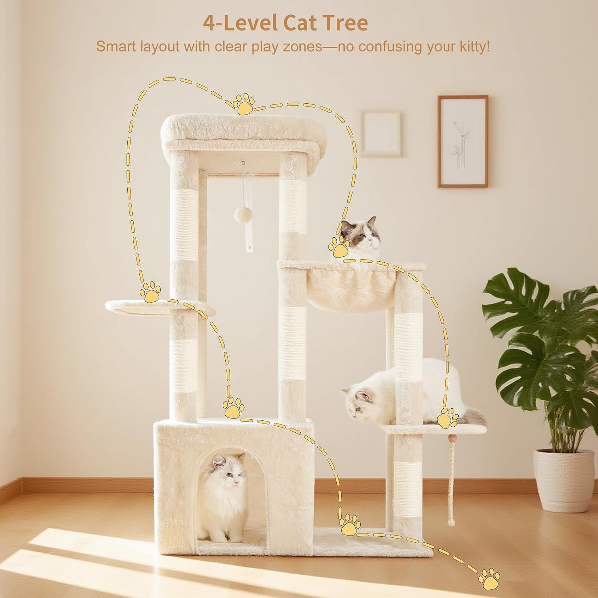 Heybly Heavy Duty Cat Tree with Large Base for Large Indoor Cats - Beige / L - image 2
