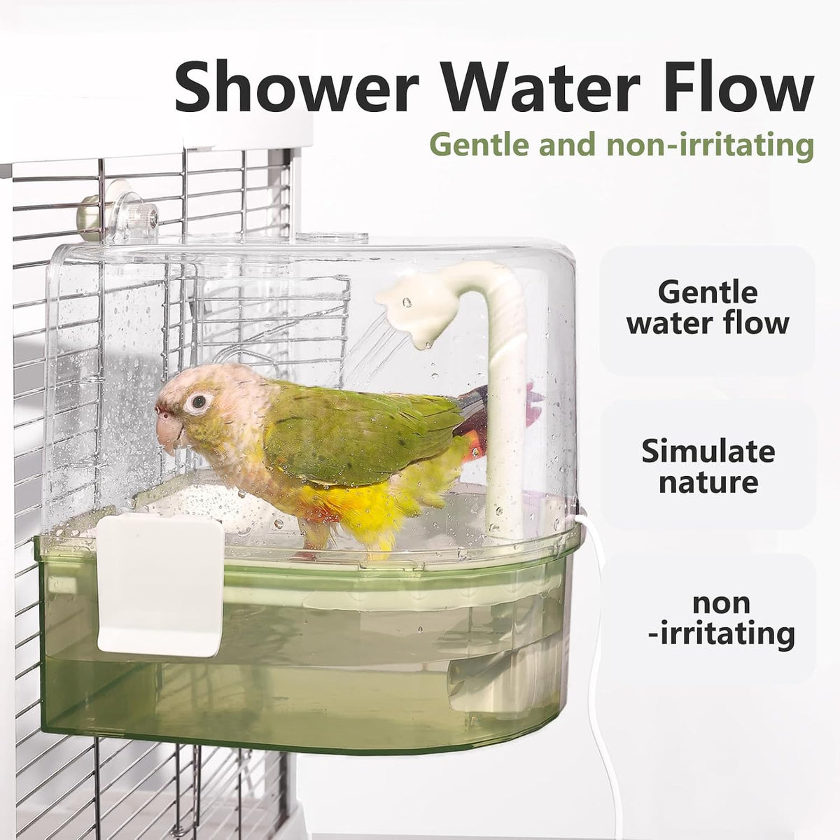 Water Circulation Bird Bath, Hanging Cage Shower Box – Essentials for Birds - Green - image 4
