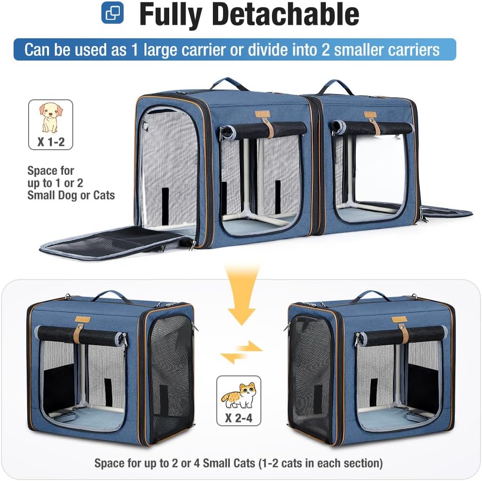Lekereise Large Cat Carrier for 2 Cats - Blue / M-2 Cats Travel - image 3