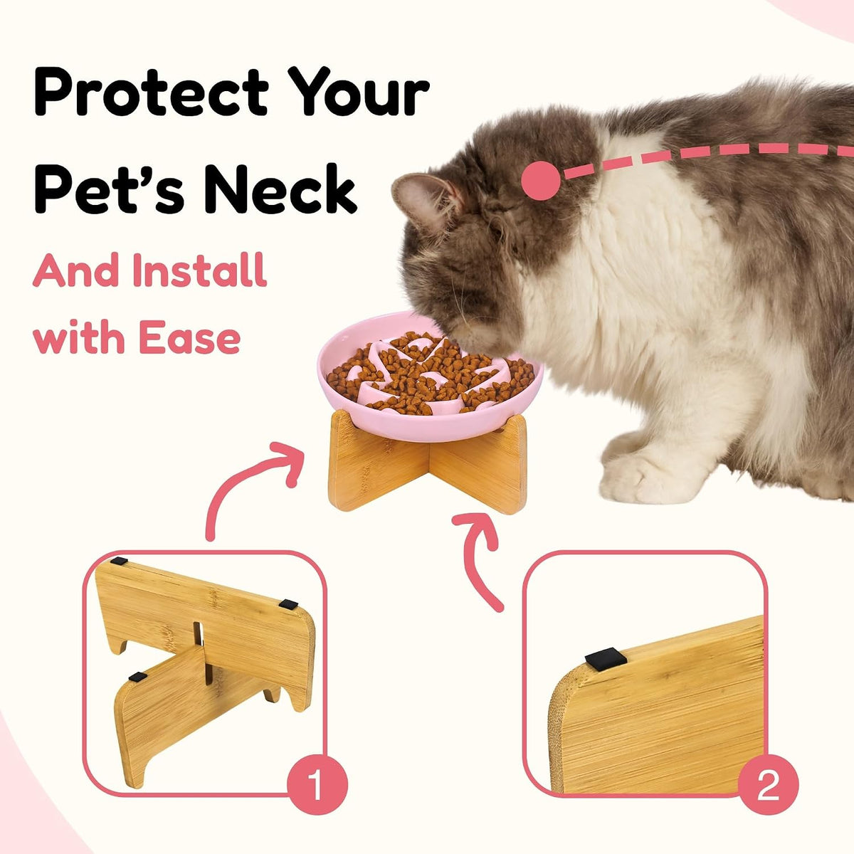 2 Pcs Cat Slow Feeder Bowl - Pink with Stand / 6.2'' - image 4