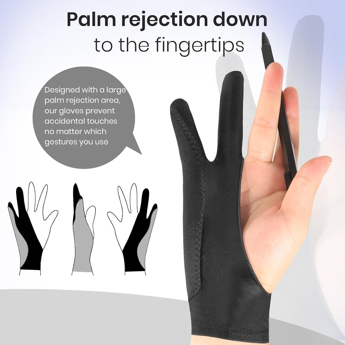 Artist Drawing Glove: 3-Layer Palm Rejection for iPad & Drawing - Midnight Ink(4 Pack) / Medium - image 3