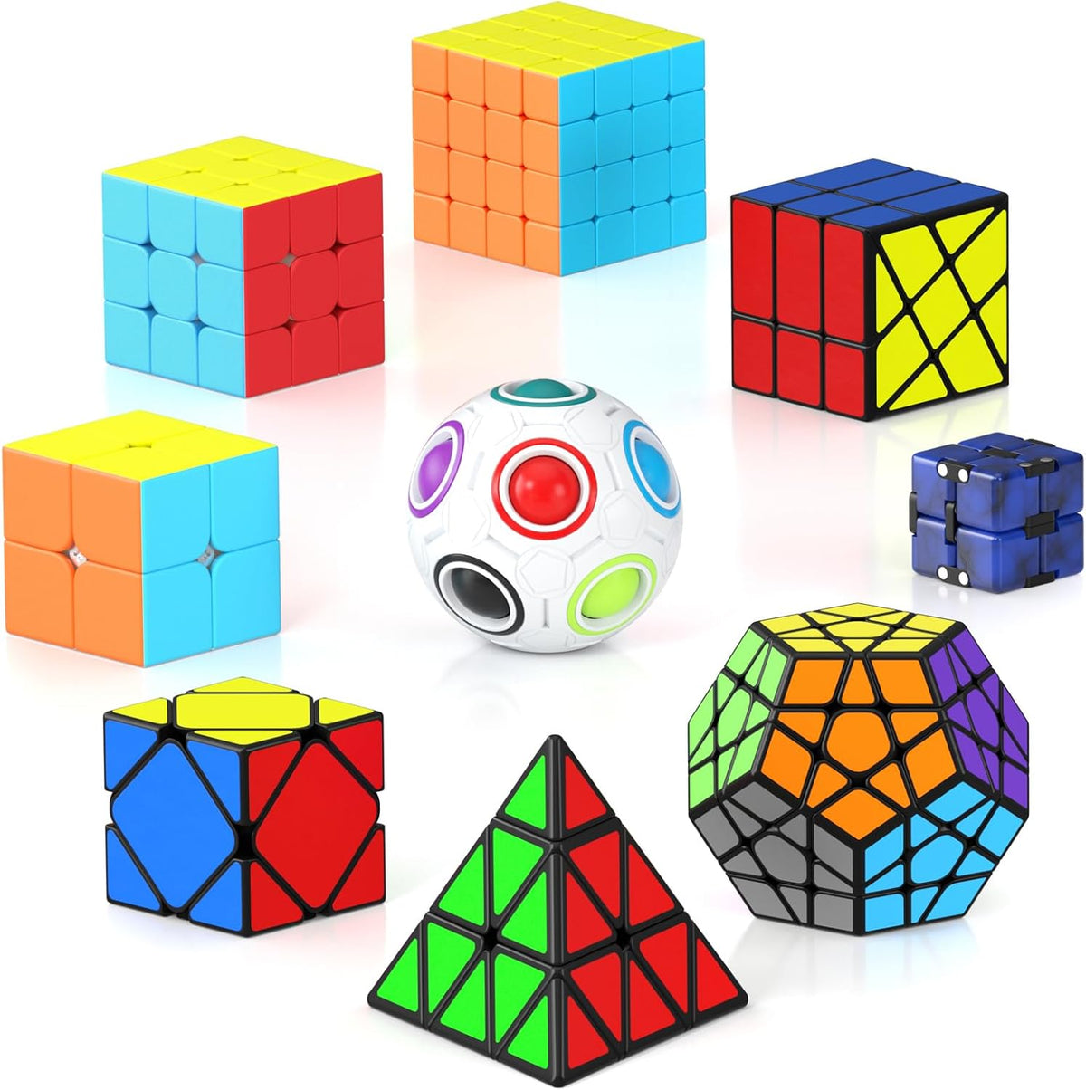 Vdealen Speed Cube Set, 2x2 4x4 Pyramid Mirror Dodecahedron Magic Cube Pack, Puzzle Cube Bundle - 9 Pack-Cube Set