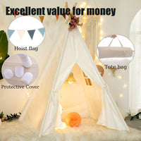 RongFa white canvas teepee tent for kids with wooden poles, flap door and mesh window - view 12