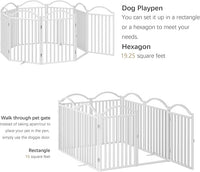 BHG Metal No-Assembly Freestanding Dog Gate with Door Walk Through, Extra Wide 96", Extra Tall 32" Pet Gate, Accordion Puppy Folding Playpen Dog Fence, with 2PCS Support (White, 8 Panels)