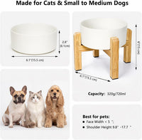 Elevated Cat Water Bowl, Ceramic Raised Cat Food Bowl with Adjustable Bamboo Stand, 5.1" Compact - Medium / White - image 3