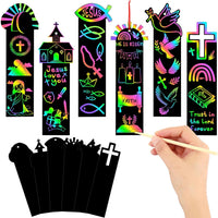 JUNEBRUSHS rainbow scratch art bookmarks with bamboo scratch sticks and colored satin ropes - view 6