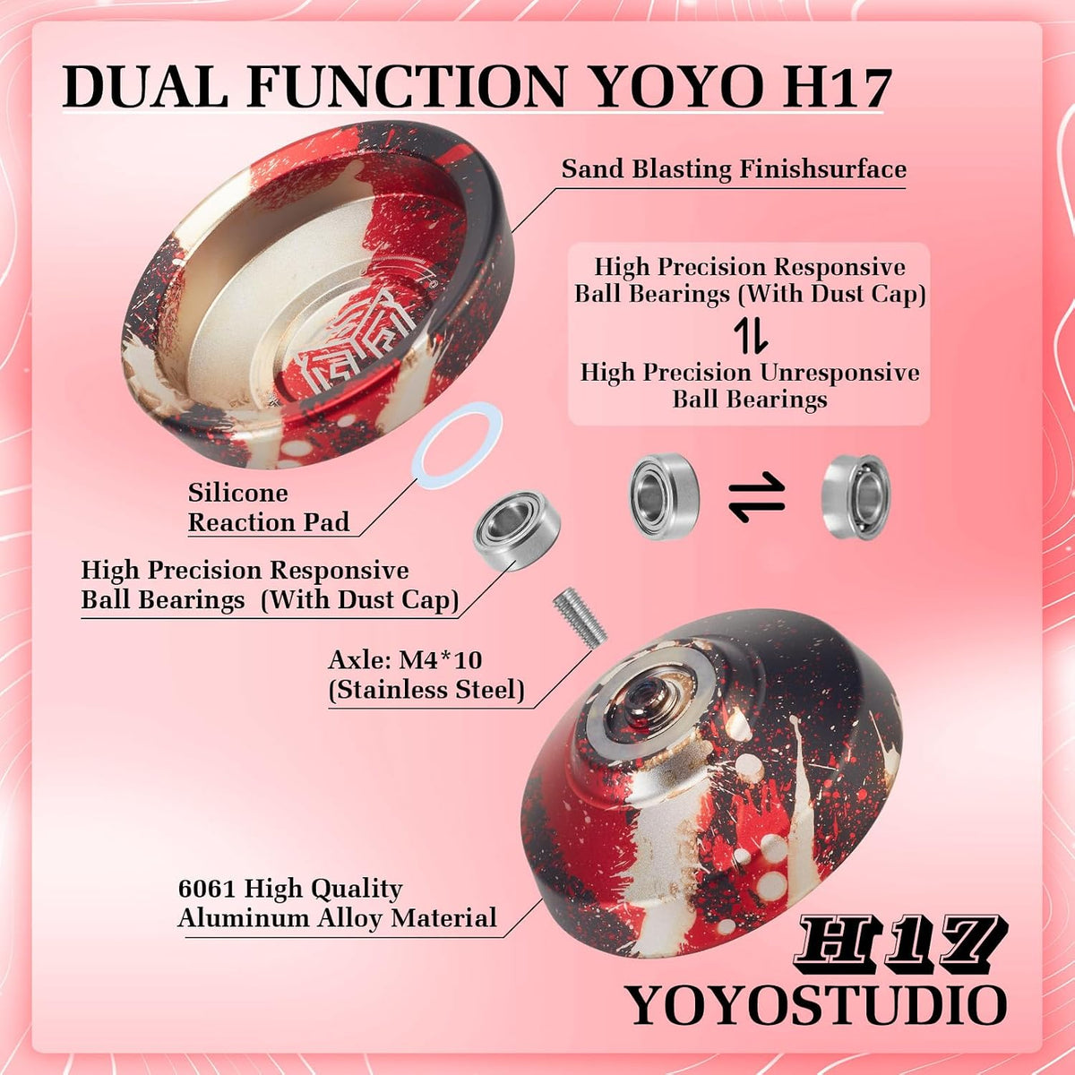 YOYOSTUDIO H17 dual purpose aluminum trick yoyo with strings, glove and case - view 20