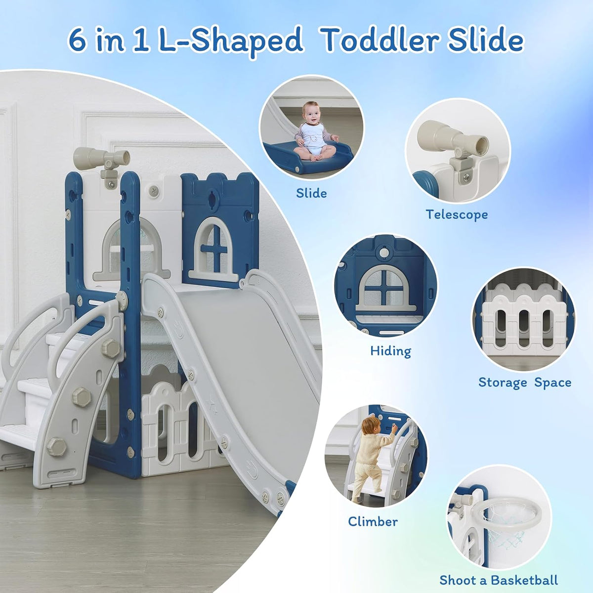 LulliSpace 6 in 1 Toddler Slide - Blue - image 4