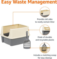 Amazon Basics Large Cat Litter Box with High Sides - Grey/Beige / Open Top - image 2