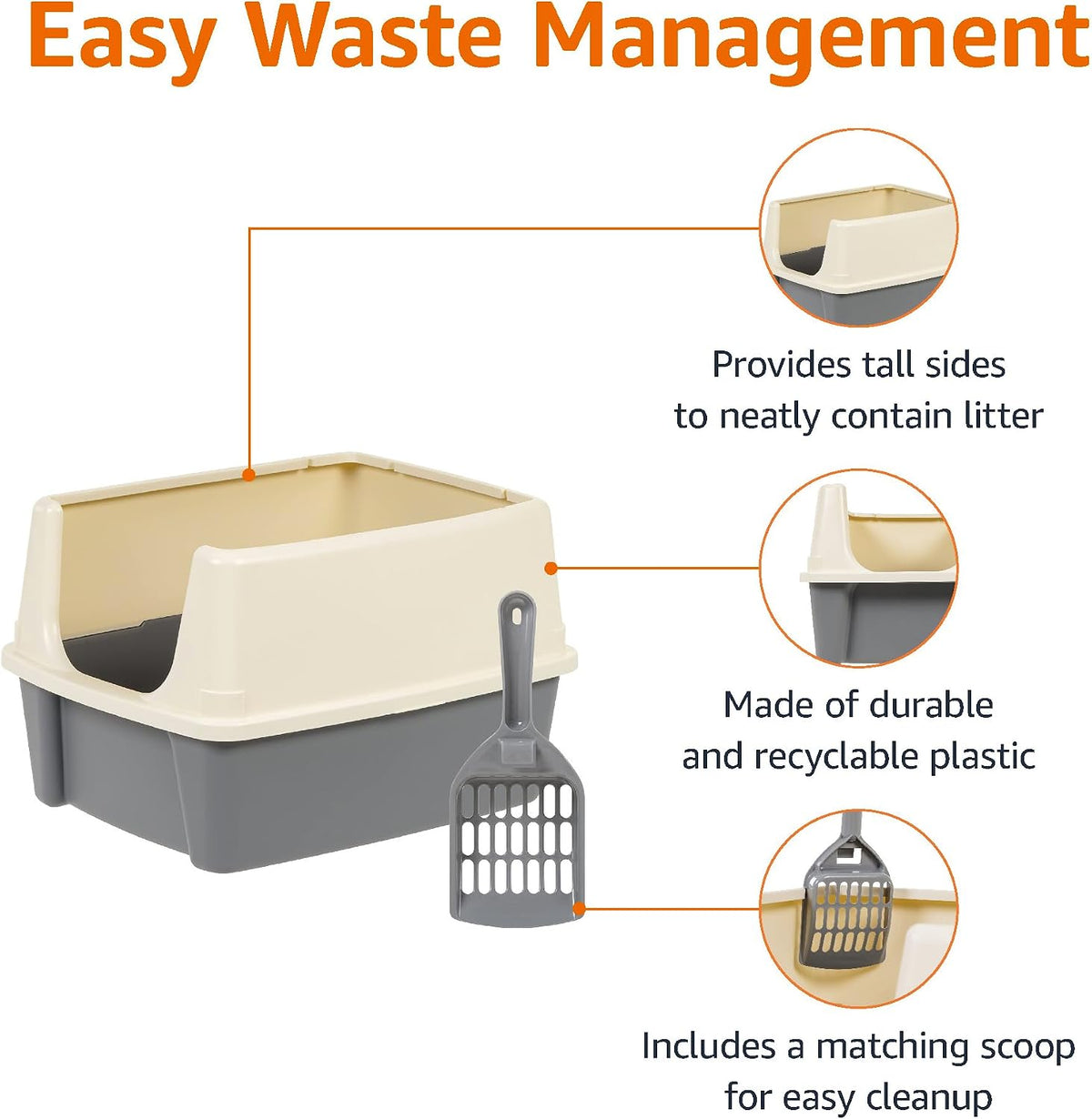 Amazon Basics Large Cat Litter Box with High Sides - Grey/Beige / Open Top - image 2