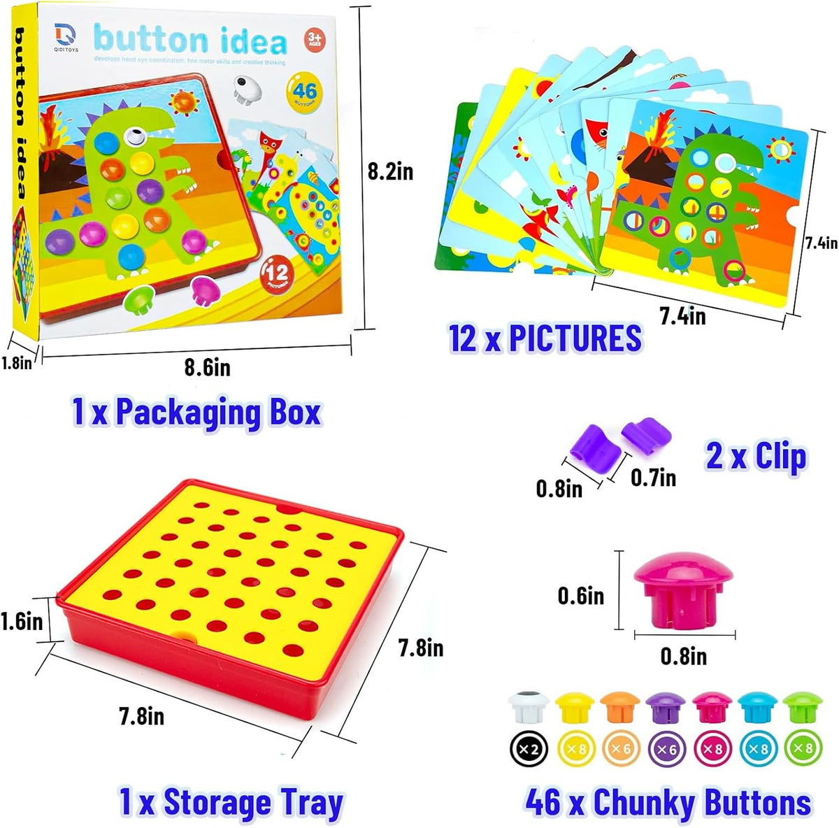 Button Art Toys for Toddlers Ages 3+, Mosaic Peg Board – Fun for Kids & Family - Dinosaurs - image 2