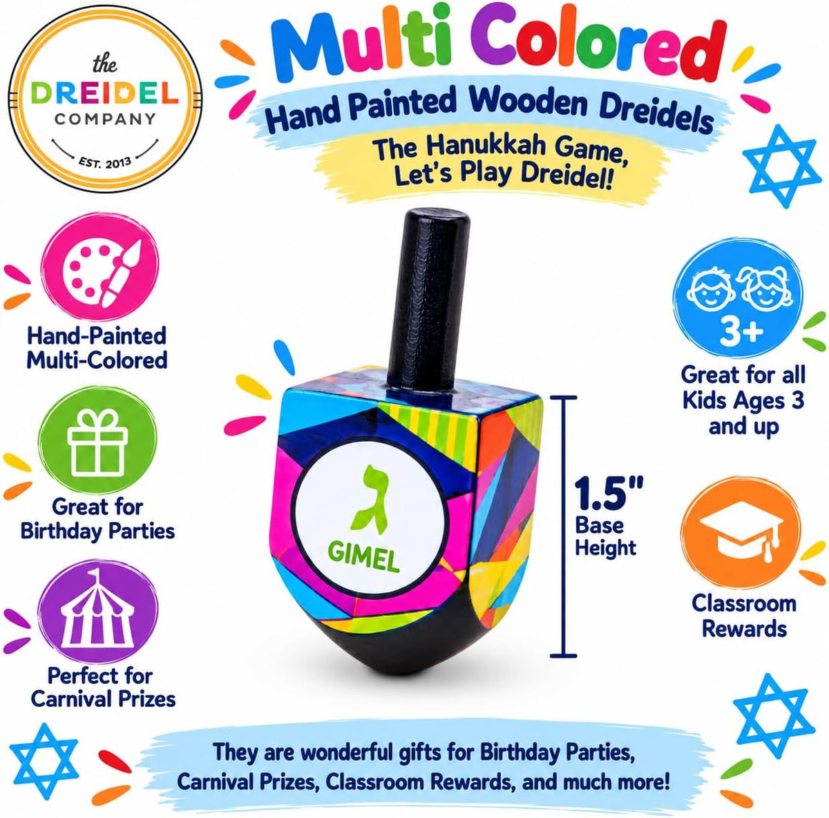 The Dreidel Company multi-colored hand painted wooden dreidels with Hebrew letters, 4-pack - view 5