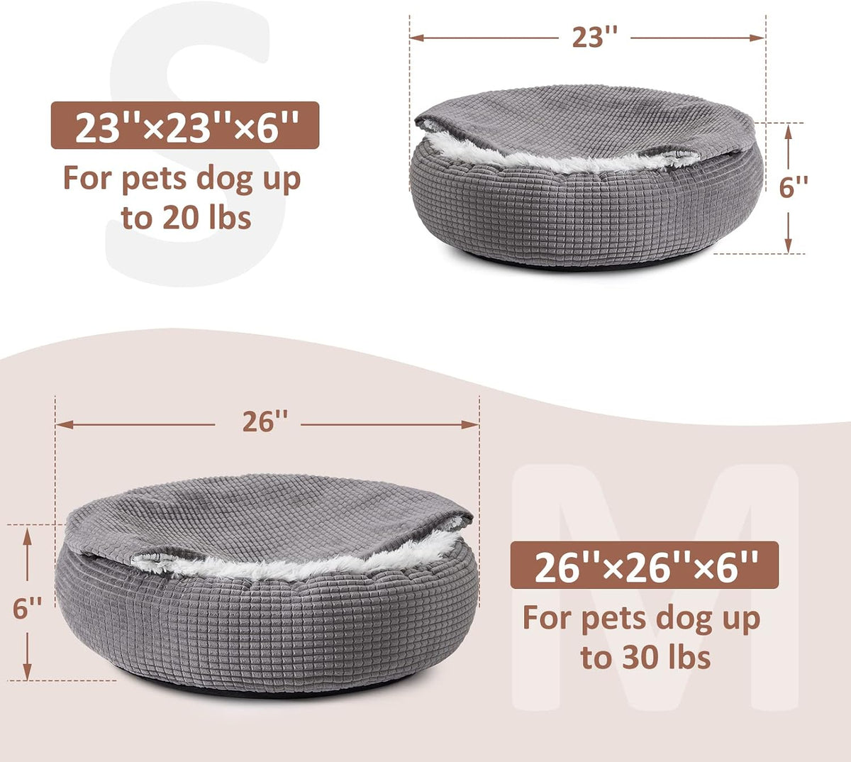 MIXJOY Small Dog Bed Cat Bed with Blanket Attached Donut Washable - Grey / 26.0"L x 26.0"W x 8.0"Th - image 4