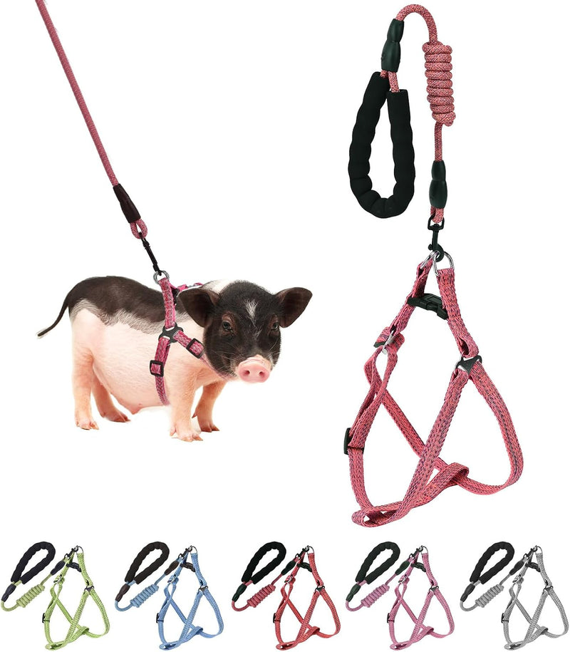 YeeBeny Mini Pig Harness Adjustable with Leash Foam Handle Pink - Red / S