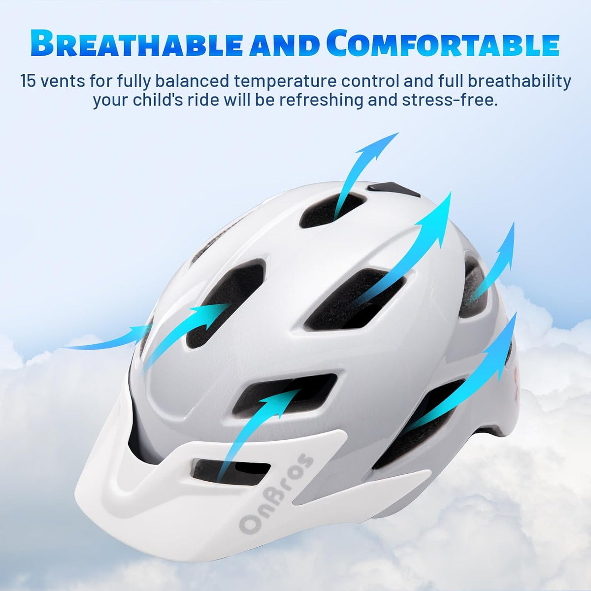 OnBros Kids Bike Helmet Boys Girls Youth Visor Adjustable 50-57CM – Fun for Kids & Family - B-Gray and White Bicycle [NEW] - image 4