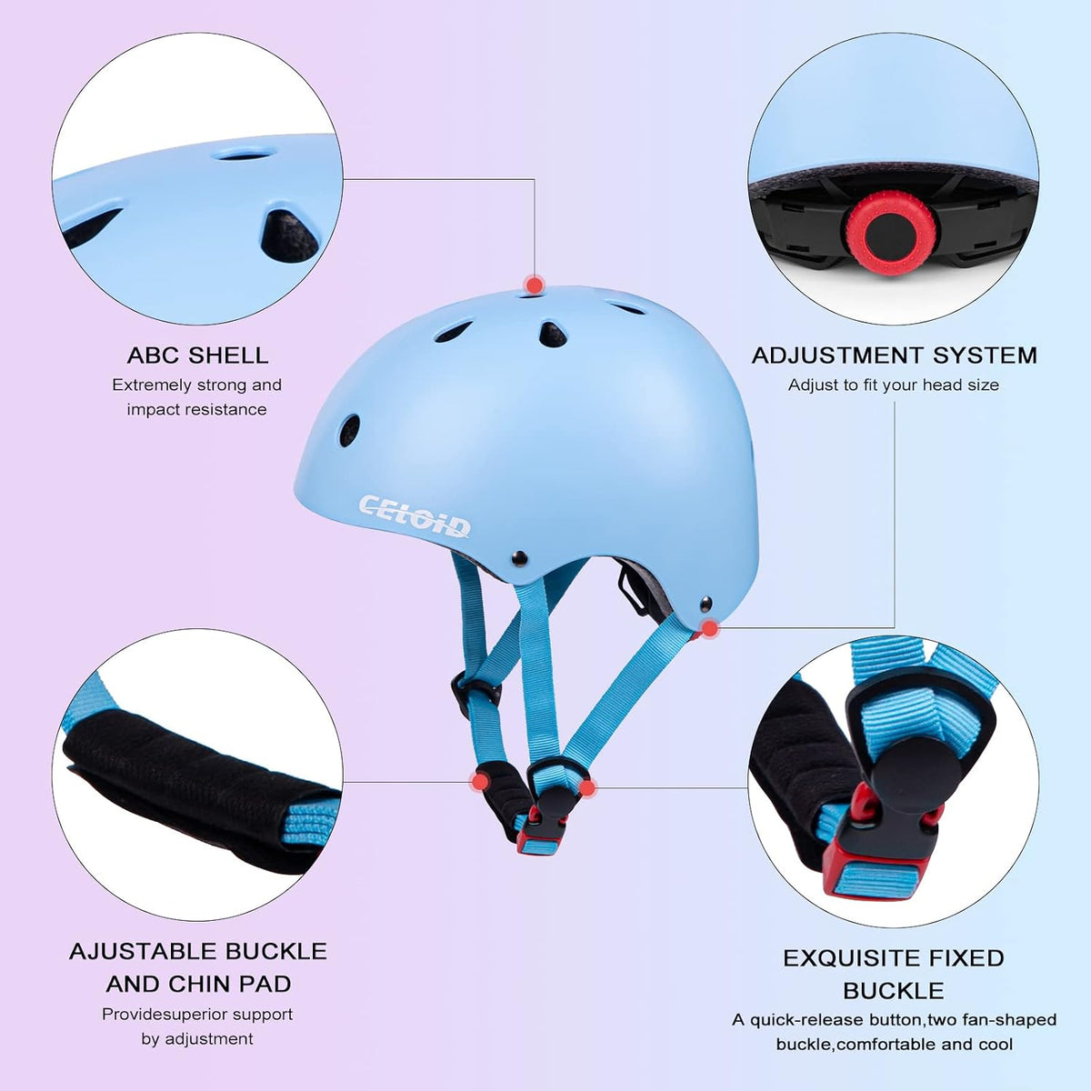 Kids Bike Skateboard Helmet Pad Set - S(18"-20.5"/ 2 -7years) / Light Skyblue - image 3