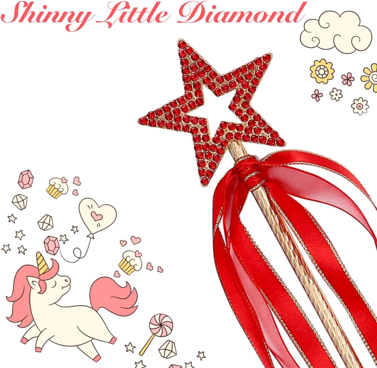 Lovelyshop Crystal Metal Star Fairy Wand with Ribbon - Ture Red - image 4